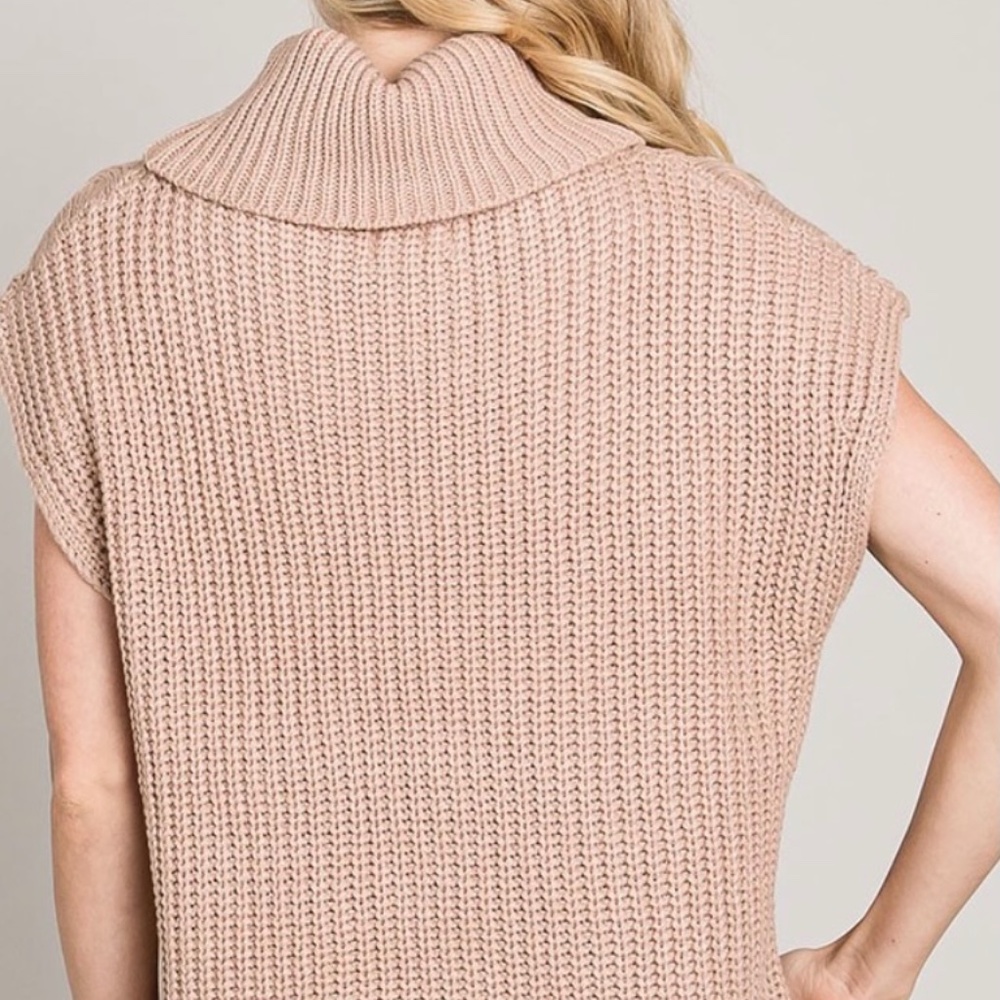 LAST ONE! Beige Cable Knit Sweater Vest Turtleneck - Picture 3 of 3